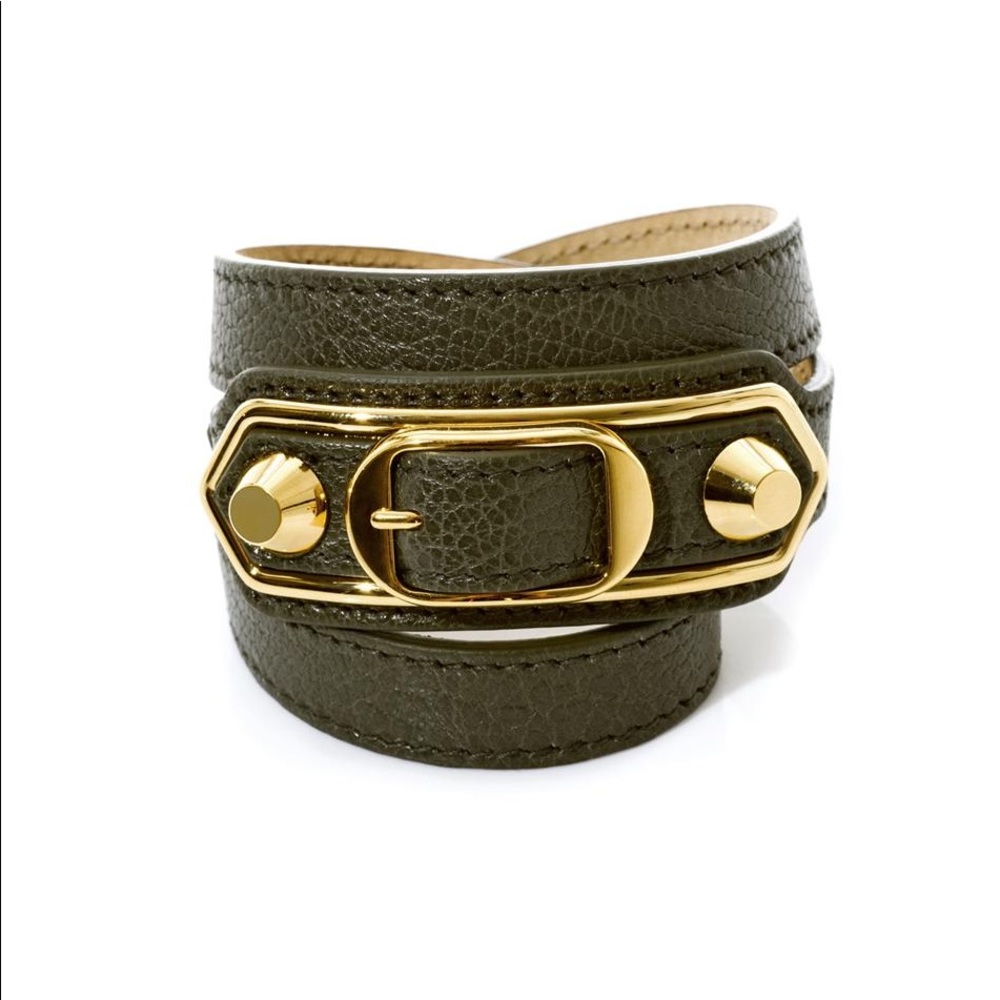 Balenciaga Double Tour Leather Wrap Bracelet